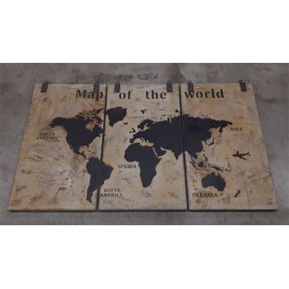 Triptyque Carte Du Monde Gravé En Bois L 210 Cm