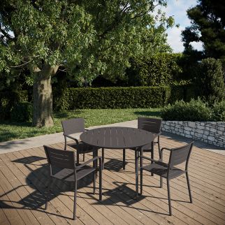 Table de Jardin Aluminium Plateau Teck 220x90cm Emoti Noir - Table